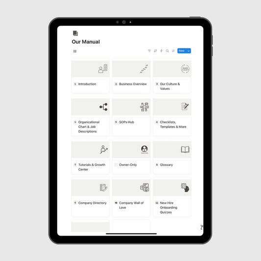 Tablet displaying a digital manual on a light gray background