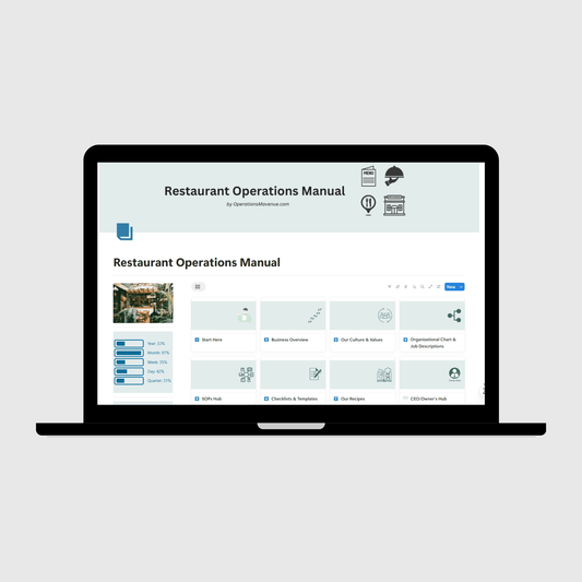 Restaurant Operations Manual template in Notion shown on a laptop