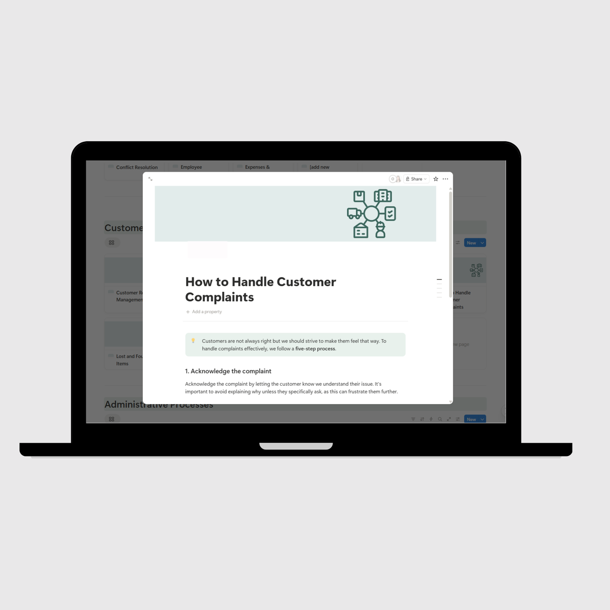 Example of a clear SOP: How to Handle Customer Complaints in Notion