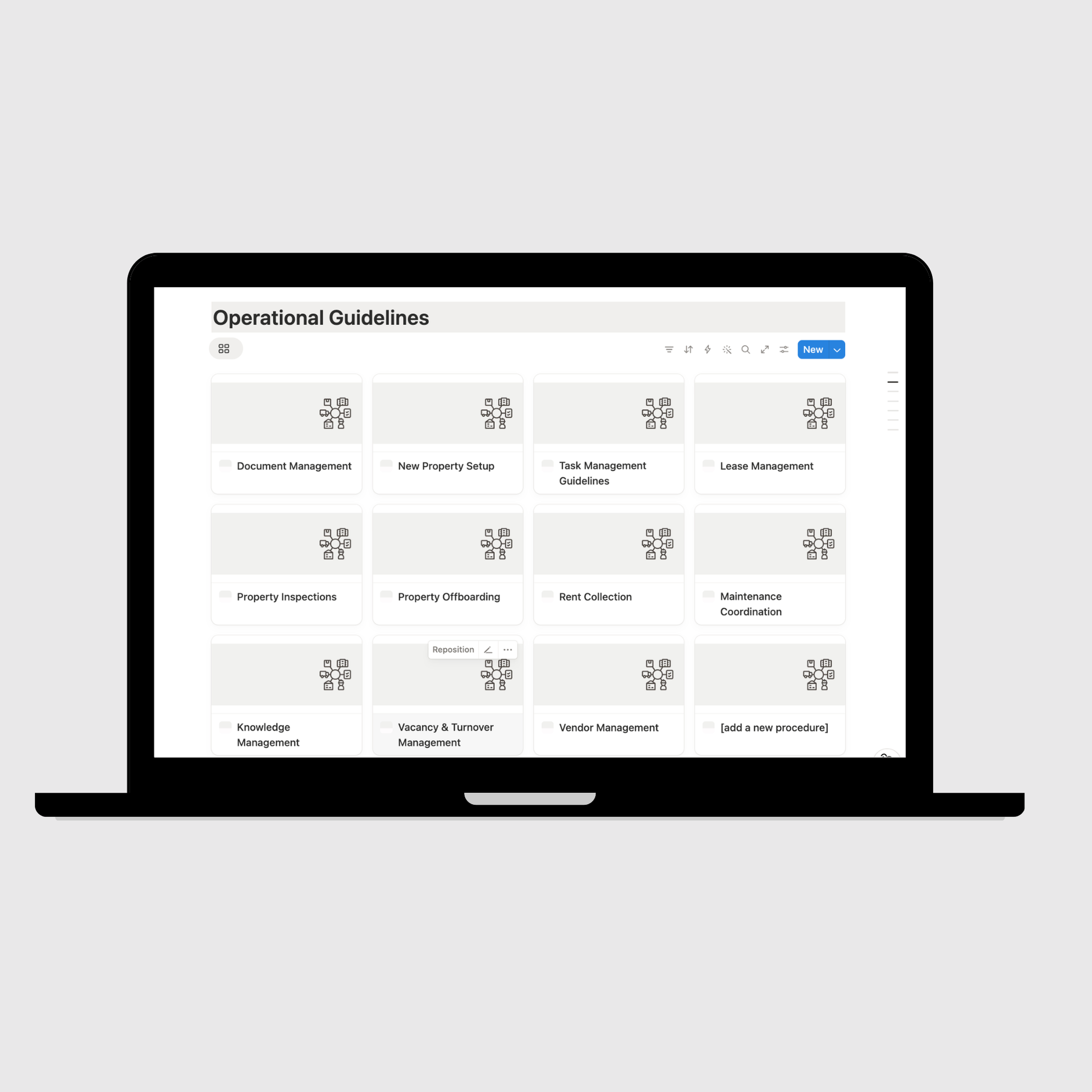 Laptop displaying an 'Operational Guidelines' interface with various listed items on a light gray background.