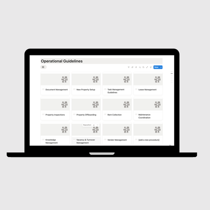 Laptop displaying an 'Operational Guidelines' interface with various listed items on a light gray background.