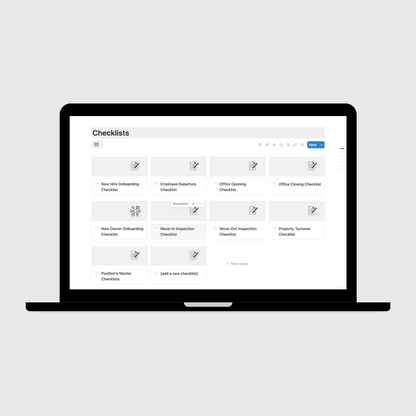 Laptop displaying a checklist application on a light gray background