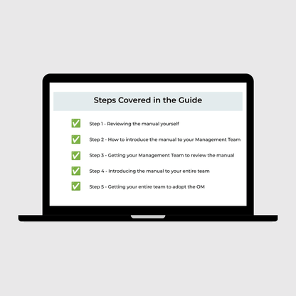 Laptop displaying a guide with steps on a light gray background