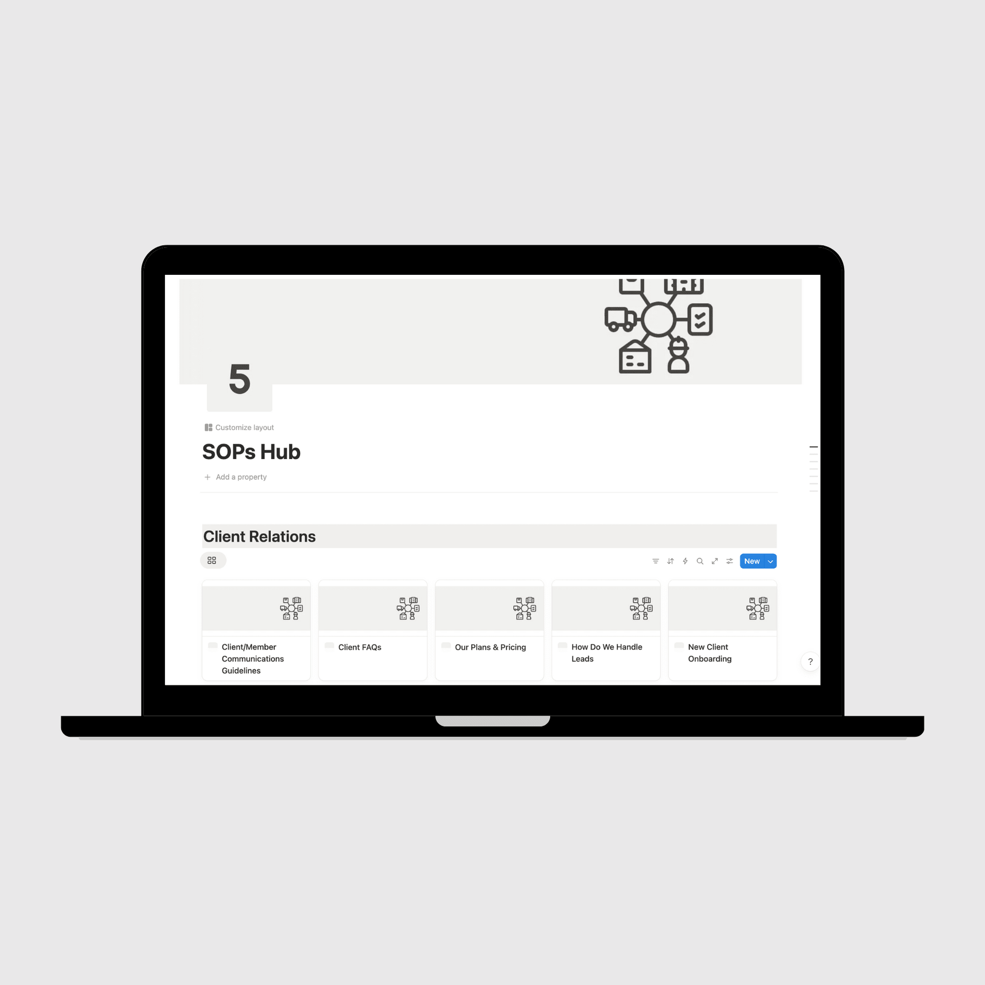 Laptop displaying a digital manual on a light gray background