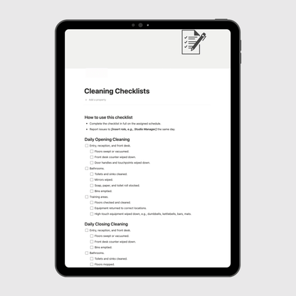 Tablet displaying a digital manual on a light gray background