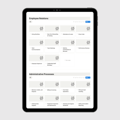 Tablet displaying a digital manual on a light gray background