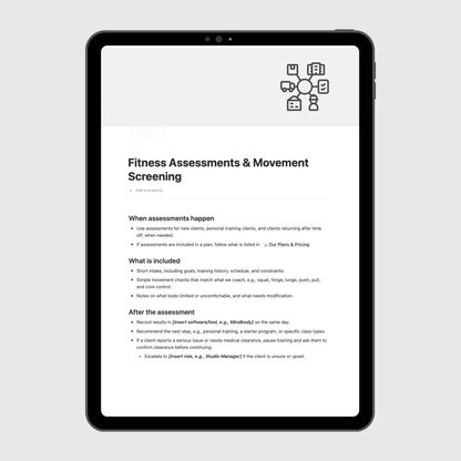Tablet displaying a digital manual on a light gray background