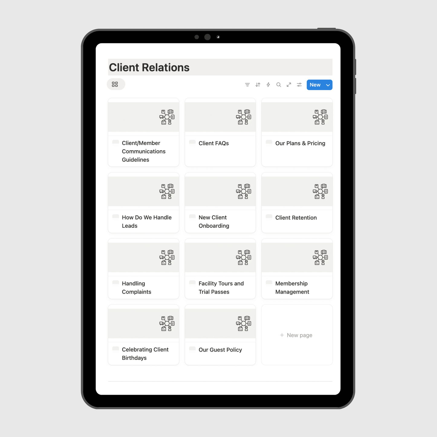 Tablet displaying a digital manual on a light gray background