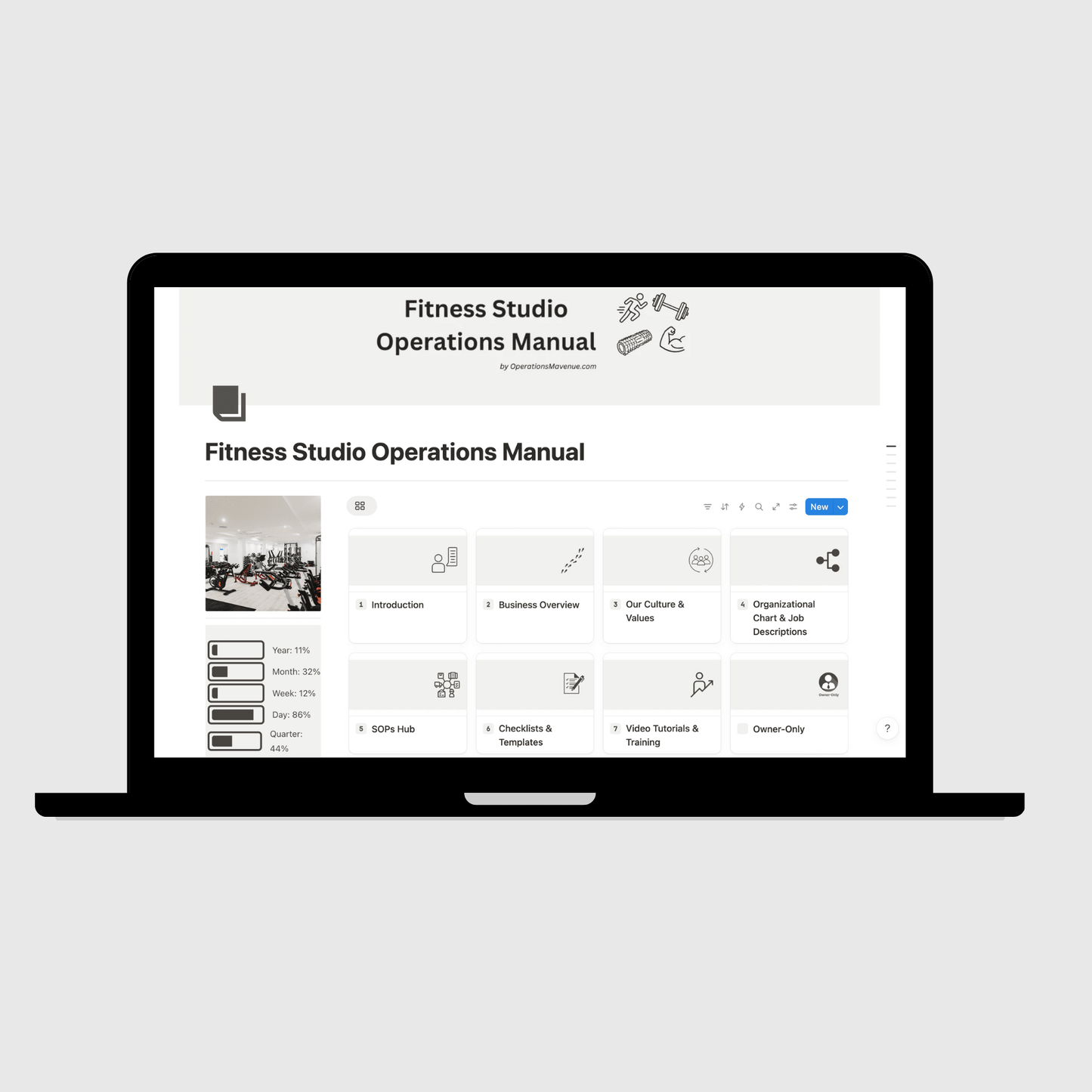 Laptop displaying a digital manual on a light gray background