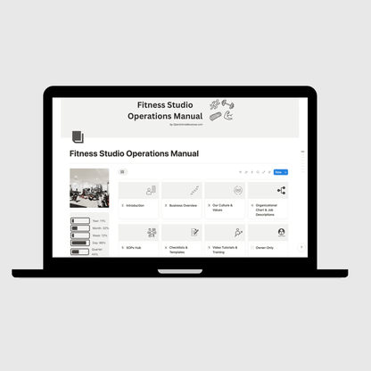 Laptop displaying a digital manual on a light gray background