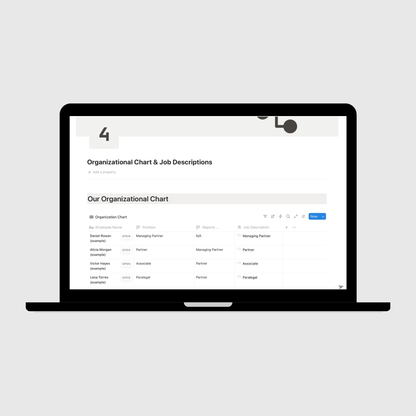 Laptop displaying an organizational chart on a white background