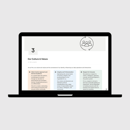 Laptop displaying a webpage about culture and values on a light gray background