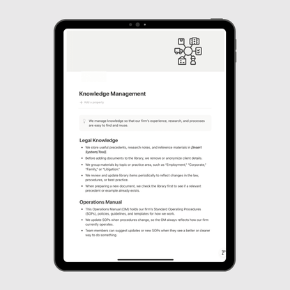 iPad displaying a knowledge management system on a white background