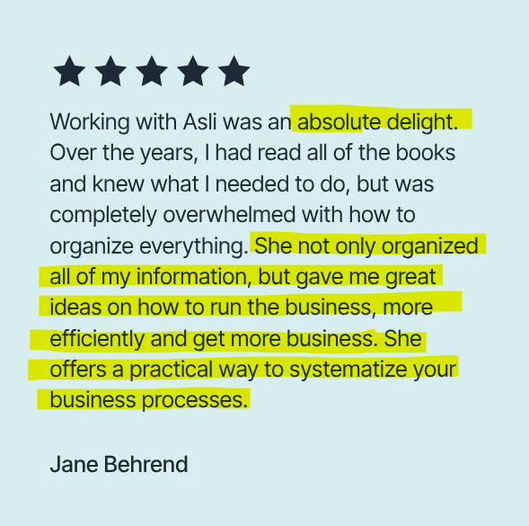 Screenshot of a customer review raving about Operations Mavenue's ability to offer a practical way to systematize their business processes.