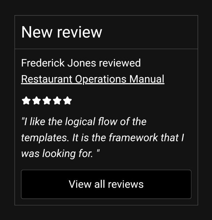 A positive review commending the logical flow of Operation Mavenue's industry-specific templates.
